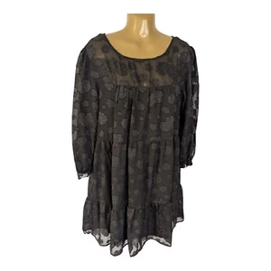 Black Babydoll Dress XL Sheer Tiered Flouncy Floral Ruffle Party Tent Swing - Picture 1 of 8