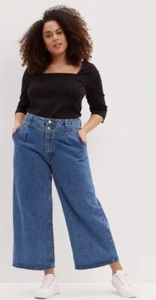 Dorothy Perkins Curve Wide Leg Blue Crop Jeans UK Size Plus 20 Mid Wash. BNWT. - Picture 1 of 12