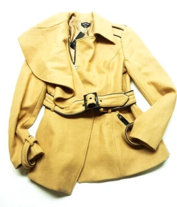 Bebe Ariana Ruffle Collar Peacoat, Camel, Sz.Lrg, New W/ Tag - Picture 1 of 12