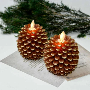 Luminara Flameless Pine Cone Figural Unscented Wax Candles Moving Wick Remote - Picture 1 of 24