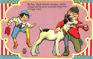 Fourth of July Firecrackers Dog Candy Cane Embossed Postcard - Picture 1 of 2