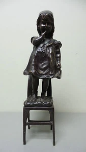 WONDERFUL LARGE 17" BRONZE SCULPTURE of YOUNG GIRL STANDING IN CHAIR - Picture 1 of 12