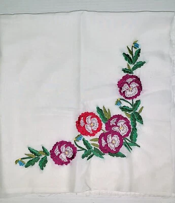 Unbranded White Chiffon Multicolor Floral Pansy Embroidered Remnant Fabric - Image 1 of 4