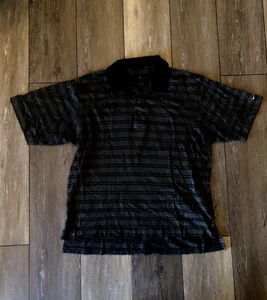 Nike Golf Mens Black and Grey Striped Dri-Fit Performance Polo Shirt Size Large - Picture 1 of 8