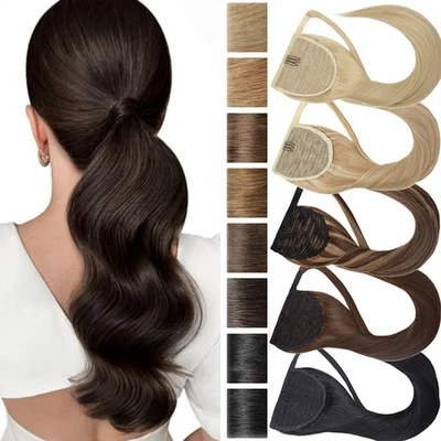 100g Clip in Ponytail Echthaar Extensions Wrap Around Pony Tail Haarverlängerung - Bild 1 von 4