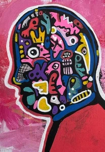 HASWORLD ORIGINAL ABSTRACT EXPRESSIONISM POP ART COLOURS FIGURATIVE PORTRAIT RED - Imagen 1 de 4