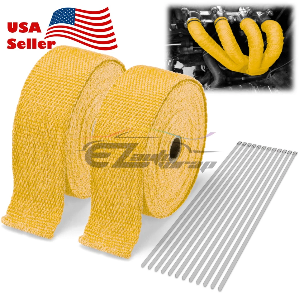 Cinta térmica de aislamiento de cabezal colector envolvente térmica de escape amarillo de 2 rollos x 2" 50 pies Foto 1 de 4