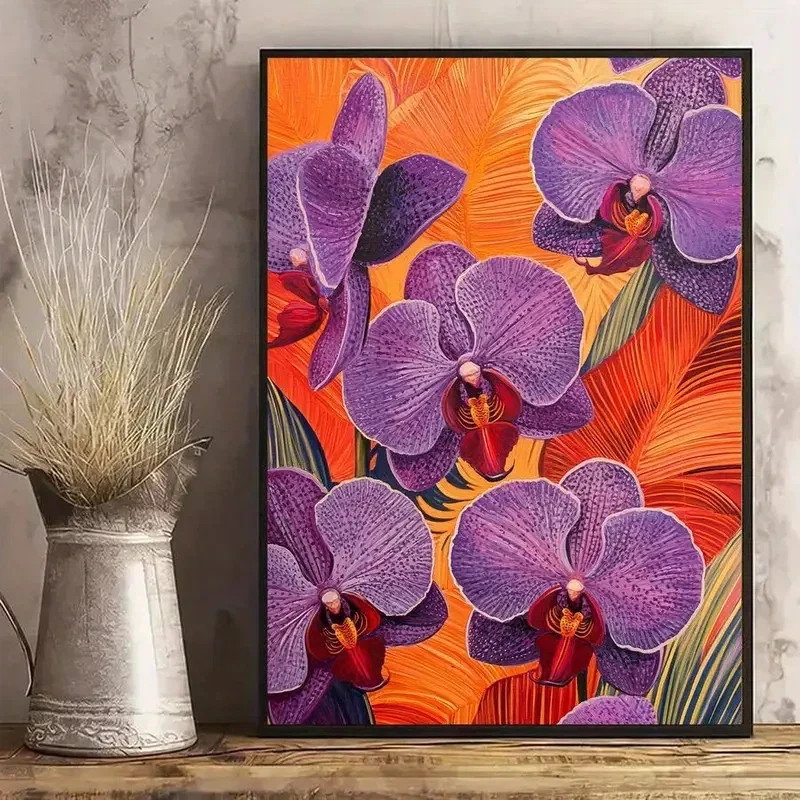 Vibrant Purple Orchid Blossoms Accented Wall Art Poster Choose Your Size - Image 1 of 1