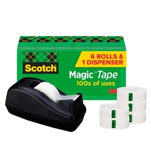 Scotch Magic Tape 6 Rollen plus Spender unsichtbares transparentes Klebeband für Büro und... - Bild 1 von 12