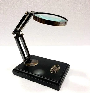 Antique Brass Compaq Magnifying Glass Vintage Black Nautical Table Decor - Picture 1 of 5
