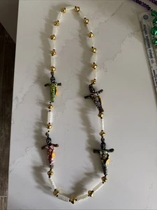 Collar Mardi Gras de Colección Años 90 con 4 Cuentas Muñeca Vudú Pintadas a Mano, 3" Cada una - Imagen 1 de 11