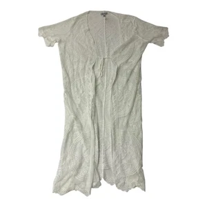 Nina Leonard Womens Ivory White Embroidered Mesh Topper Swimsuit Cover Dress L - Picture 1 of 18