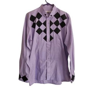 Vintage Lavender Square Dance Tuxedo Mens Shirt Suede Black Squares Size 16-16.5 - Picture 1 of 8