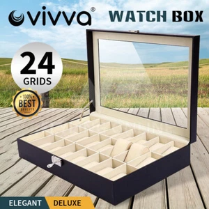VIVVA Leather Watch Jewelry Display Storage Holder Case 24 Grids Box Organizer - Picture 1 of 8
