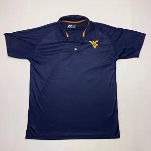 Russell Polo Shirt Men Large WVU Blue Short Sleeve West Virginia Mountaineers - Picture 1 of 7