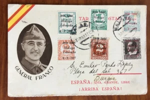 1937 GENERAL FRANCO SPAIN SPANISH CIVIL WAR MALAGA LIBERADA STAMPED POSTCARD - Picture 1 of 2