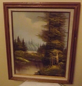 Paisaje de pintura original, firmado con marco de madera - Imagen 1 de 4