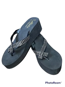 Callisto Women's Montego Flip Flop Chunky Y2K Black Embelished Sz 9 - Picture 1 of 9