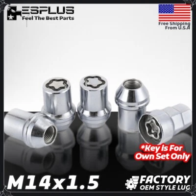 [4] Chrome 14x1.5 Wheel Lock Lug Nut Fit Stock Wheel Ford Chevy Cadillac Tesla - Image 1 of 4
