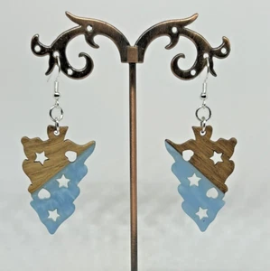 Orange Upside Down Christmas Tree Earrings Xmas Gift Wood Resin Unusual Fun Eco - Picture 1 of 4