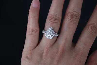$2,850 14K White Gold Pear Shape Pave Round Diamond Cluster Engagement Ring Band - Image 1 of 4