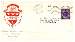 Portada Postal Festival 250 Cumpleaños Detroit 1951 - Imagen 1 de 1