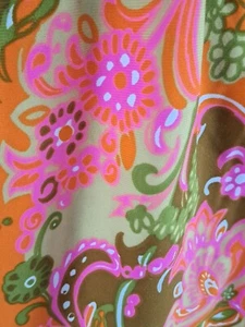 Fabulous Vintage 60s Hostess Dress Psychedelic Paisley Pink Green M - Picture 1 of 8
