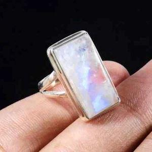 Rainbow Moonstone Gemstone 925 Sterling Silver Handmade Ring All Size - Picture 1 of 5
