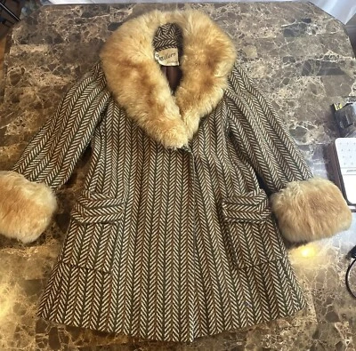 Vintage Millers Penny Lane Faux Fur Trim Coat S/M Old Money Mob Wife Preppy HTF - Image 1 of 4