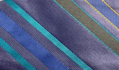 Bow Tie Men Silk Purple Turquoise Striped SELF TIE Bowtie - Image 1 of 4