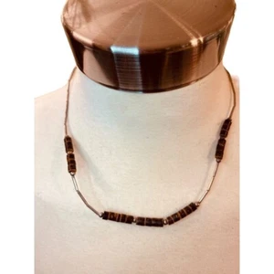 Collar Vintage Tono Plateado Cuentas Marrón 18" Cierre de Barril Cierre de Tornillo - Imagen 1 de 13