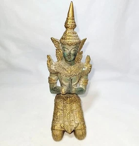 Antique 7"H Gilt Bronze Thai Teppanom Kneeling Añjali Mudrā Statue/Figure - Picture 1 of 20