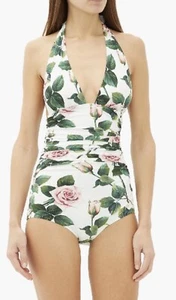 DOLCE & GABBANA White Pink Tropical Rose Swimsuit Beachwear bikini 5IT UK14 XL - Picture 1 of 3
