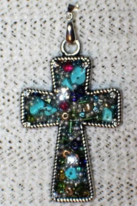 Treasures LTD Pendant-Cross Turquoise Antique Silver Alloy (P 11123) - Picture 1 of 2