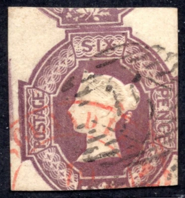 UK GB 1847 SEIS PENIQUES REINA VICTORIA S.G. #12 MAL RECORTADO INCLUYE PARTE DE LA PARTE SUPERIOR E IZQUIERDA Foto 1 de 2