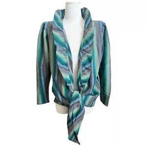 Album by KENZO Vtg NWT Wool Bld Purple Green Stripe Tie Cardigan Retro Sz S - Picture 1 of 7
