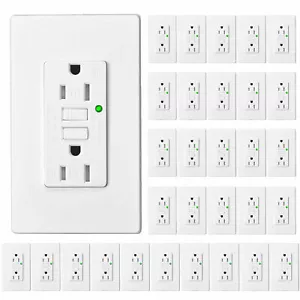 30Pack GFCI Outlet 15 Amp Tamper Weather Resistant Receptacles Plug LED w/Plates - Picture 1 of 12