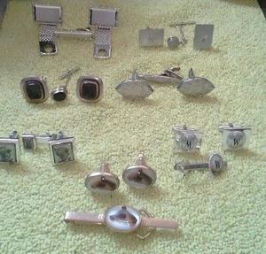 Lot 7 Vintage CUFFLINKS & Tie Clips Sets see photos FREE SHIPPING - Picture 1 of 12