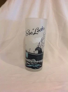 Vtg Soo Locks Frosted Drinking Glass Tumbler Michigan Souvenir - Picture 1 of 3
