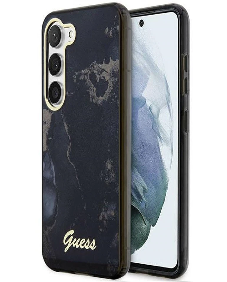 Guess Hardcase Marmo Nero Oro Logo Per Samsung Galaxy S23 S911 - Immagine 1 di 1