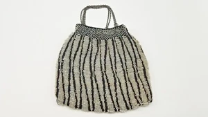 1930s Art Deco Crystal Beaded Silk Sterling Drawstring Evening Bag - Picture 1 of 11