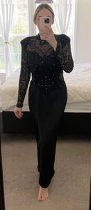 STUNNING Lillie Rubin Black Beaded Designer Exposed Back Gown Slit Sz 10 VTG - Picture 1 of 17