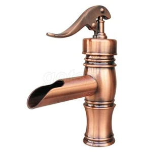 Red Copper Antique Waterfall Spout Bathroom Sink Faucet Vanity Basin Mixer Tap - Picture 1 of 5