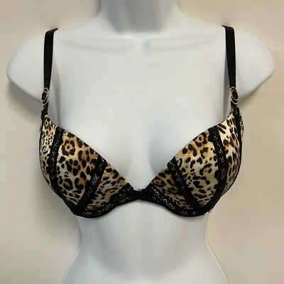 Sutiã Victoria's Secret 34C muito sexy push up leopardo e rede preta com fio - Imagem 1 de 4