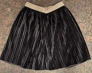 Zara Bottoms Kids Black Gold Velvet Pleated Skirt Elastic Waist Size 8 Free Ship - Picture 1 of 2