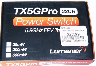 Lumenier TX5GPro 32ch 电源开关 5.8Ghz FPV 发射器 迷你 25mW 4393 — 第 1/2 张图片