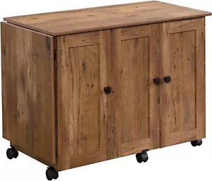 Sewing Machine Table Rolling Cart Cabinet Expandable Folds Storage Shelves Brown - Picture 1 of 14