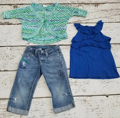 GAP CRAZY 8 Girls 10 Blue Sweater, Shirt, Denim Embroidered Capris DC-TT20 - Image 1 of 4