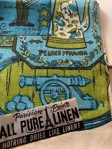 Vtg. Print Linen Hand Towel.Pennsylvania RevolutionaryTheme.Some Staining(photo) - Picture 1 of 9