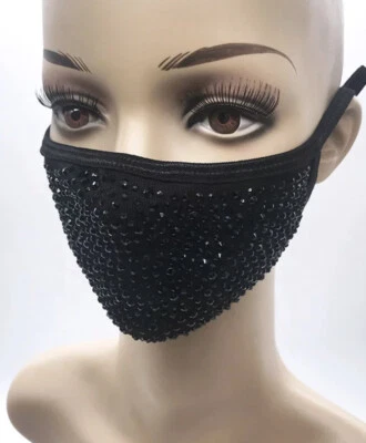 Bedazzled Embellished Bling Crystal Face Mask w 2 Filters Mult colors Avail USA  - Image 1 of 4